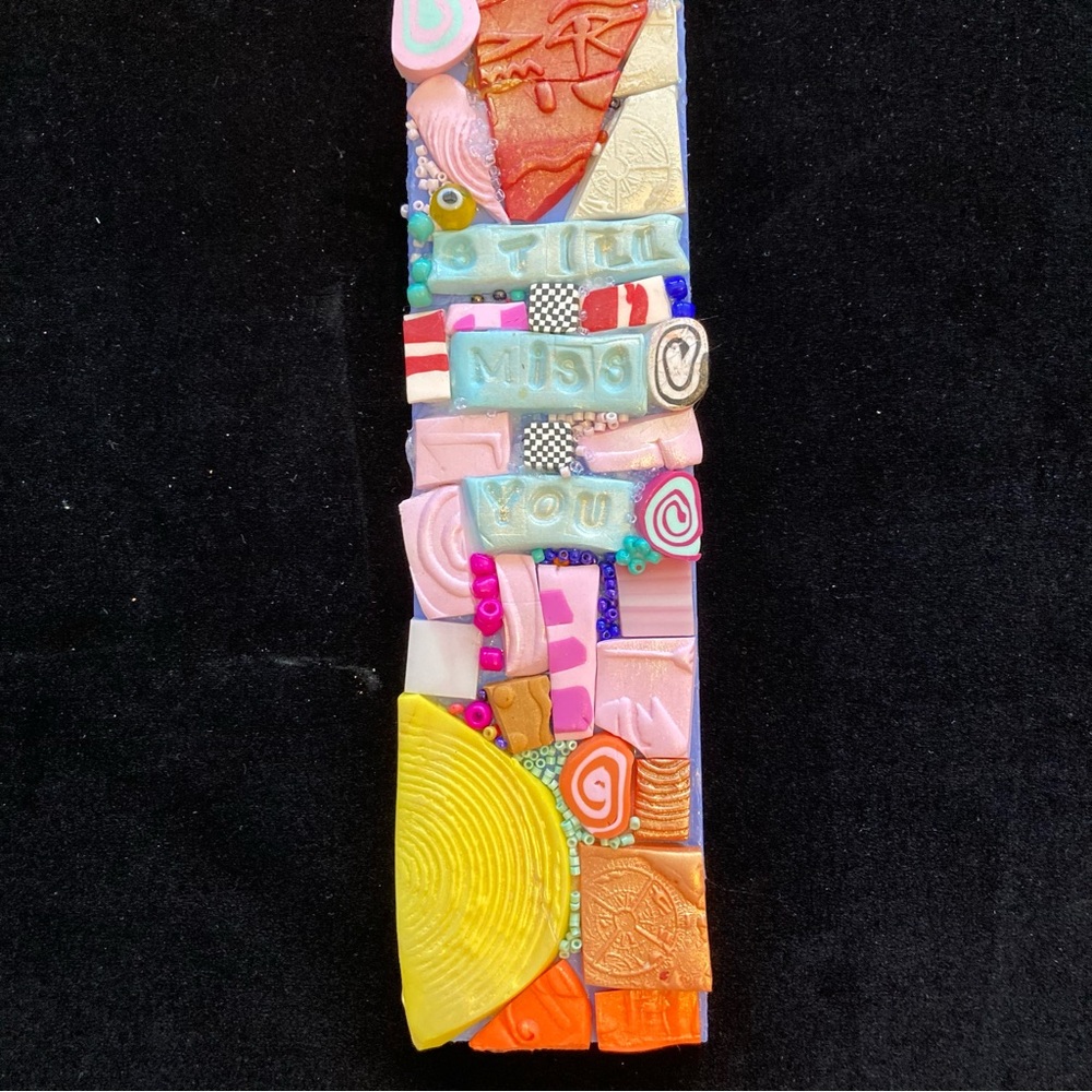 Handmade Polymer Clay Mosaic Art “Still Miss You”Original On Wood  12”x …